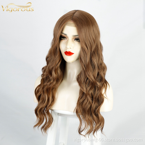 Vigorous 2021 Hot Sell Body Wave Ombre Brown Lace Front Wig Synthetic Hair for black women